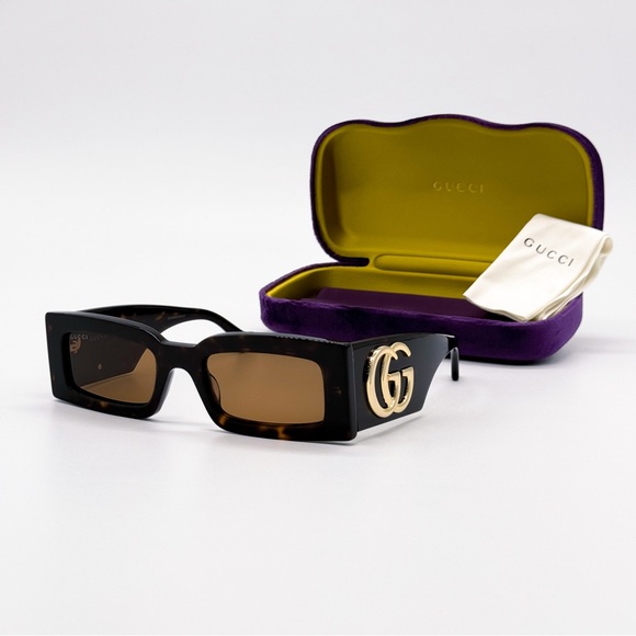 NEW GUCCI GG1425S 002 RECTANGLE BROWN WOMEN SUNGLASSES GUCCI - Picture 3 of 13